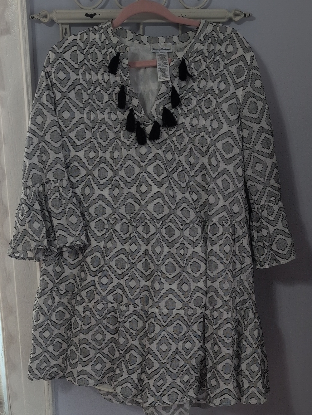 Tommy Bahama Black & White Geometric Tassel Dress